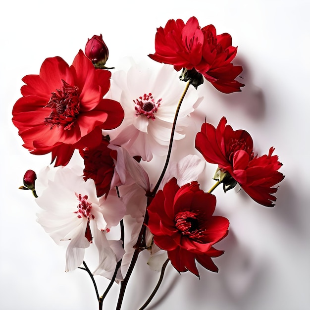 a bouquet of red and white flowers with the word peoni on the bottom