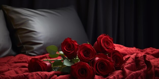 bouquet of roses on the bed Generative AI