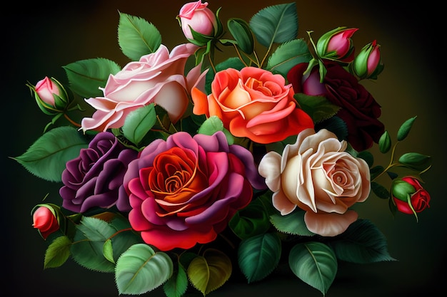 Bouquet of roses drawing 3d Generative AI