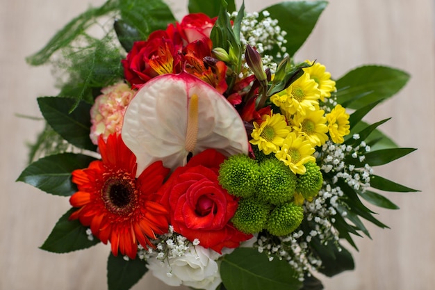 bouquet of roses and other flowers close up