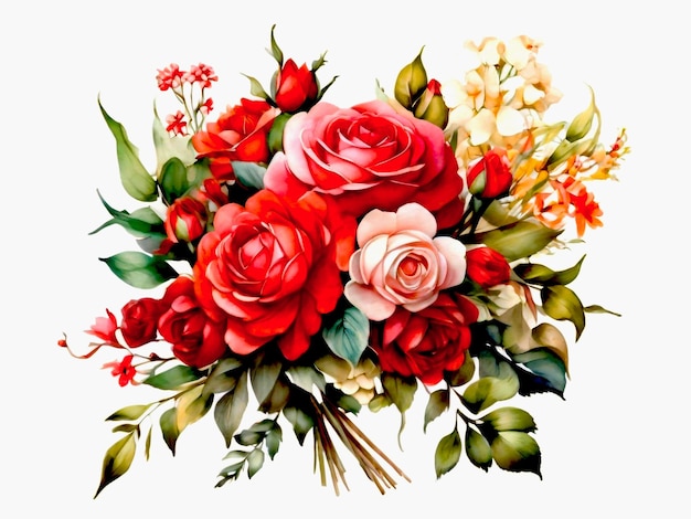 a bouquet of roses with a red and white background