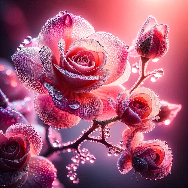 a bouquet of roses with water drops on the petals