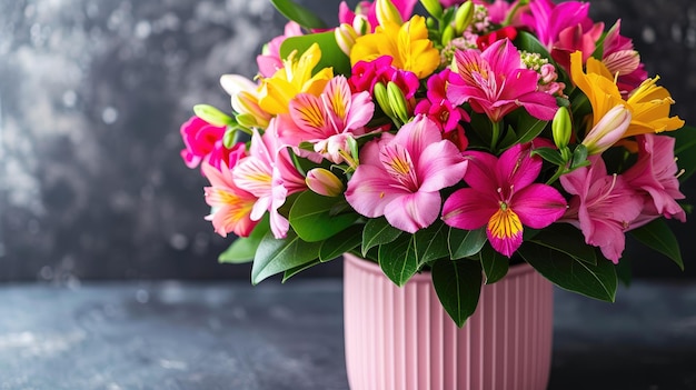 Bouquet of Spring Delights on Dark Green Surface