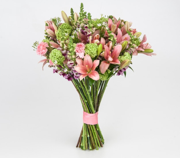 Bouquet of spring flowers on white background