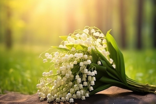 A bouquet of spring lilies of the valley on a blurred background