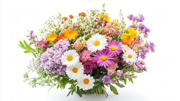 Bouquet of Summer Flowers Isolated on White Background