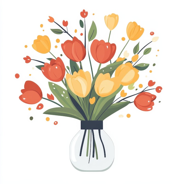 Photo bouquet of tulips in a glass vase