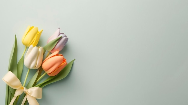 A bouquet of tulips on a gray background