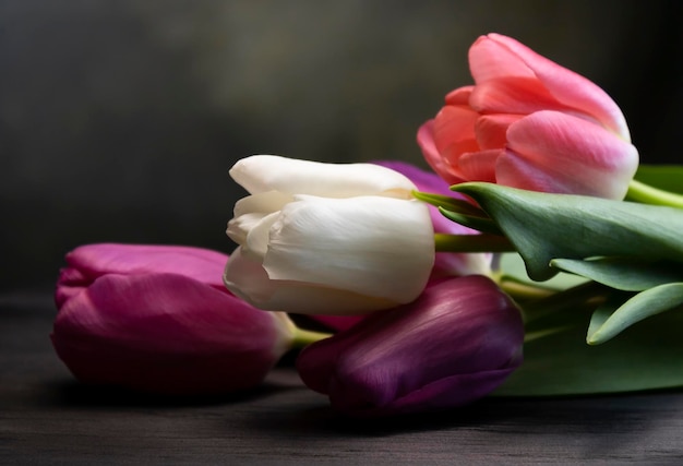 Bouquet of tulips on the table