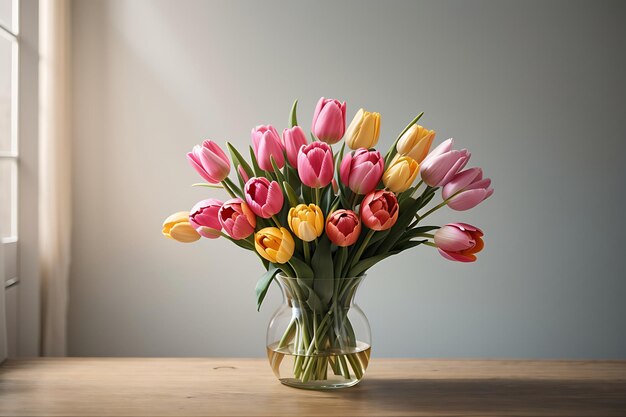 Bouquet of tulips with copy space