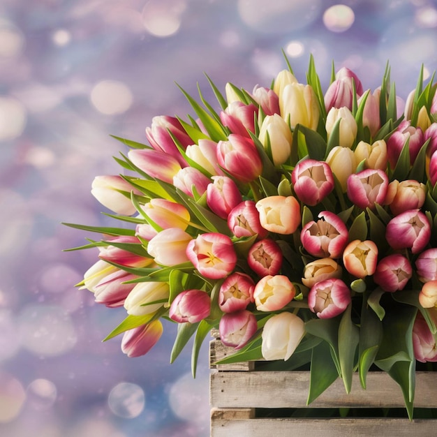 a bouquet of tulips with the words tulips on the bottom