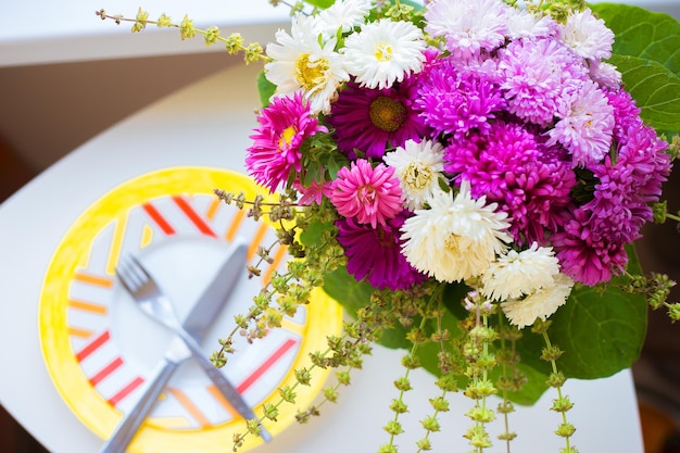 Bouquet of white and pink chrysanthemums