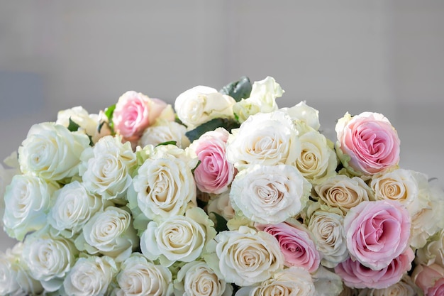 Bouquet of white roses closeup