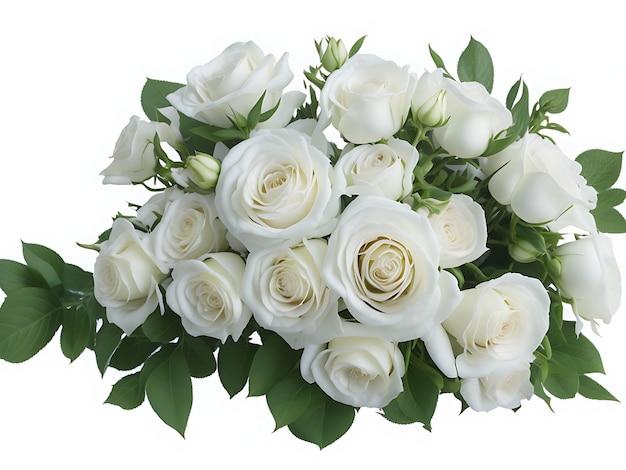 Bouquet of white roses and eustoma flowers isolated on white Ai generated