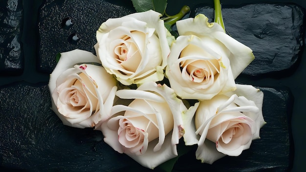 a bouquet of white roses with the word  the name  on the bottom