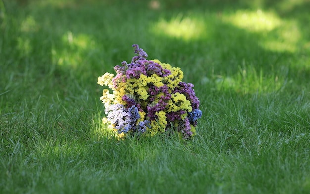 bouquet of wild flowers on the grass