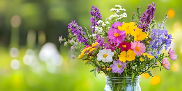 Photo bouquet of wildflowers in a mason jar