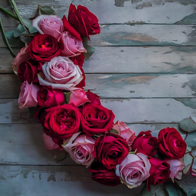 Bouquet with roses on wooden background bouquet of flowers wooden background