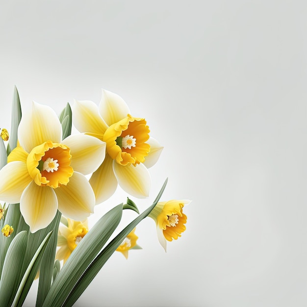 A bouquet of yellow daffodils on a white background generative AI