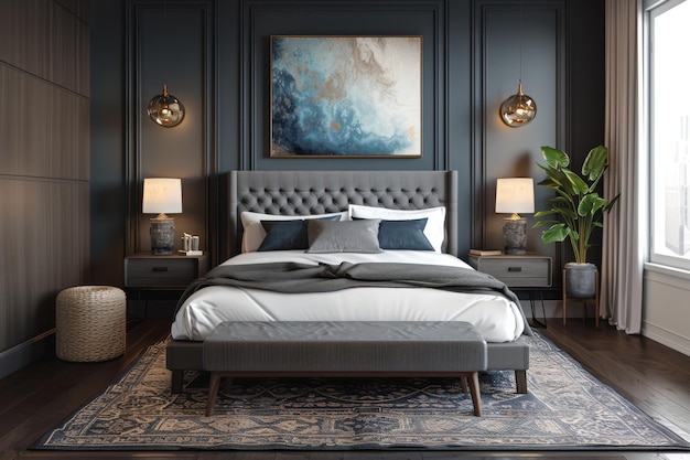 A boutique hotel bedroom with chic and modern furnishings