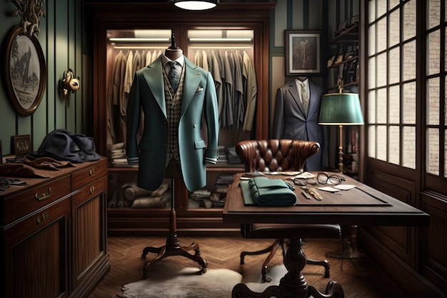 Boutique tailor shop featuring highend and unique designs for the discerning customer created with generative ai