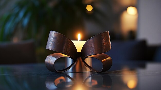 Photo bow shaped candle holder warm room