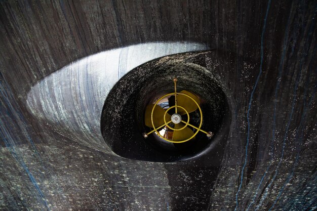 Bow thruster Propellers on a motor yacht closeup