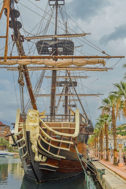 Bow of traditional Spanish "Santisima Trinidad" galleon.