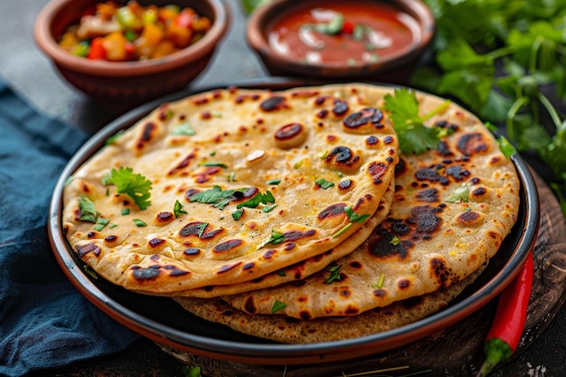 Bowl of aloo paratha with potato stuffed bread