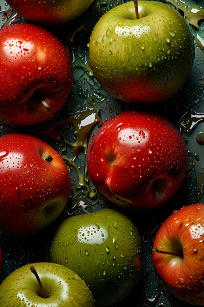 Photo a bowl of apples with water drops on them