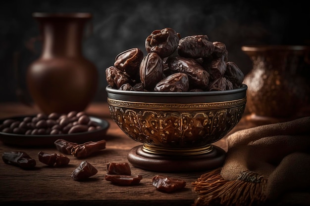 a bowl of arabic dates, creative ai