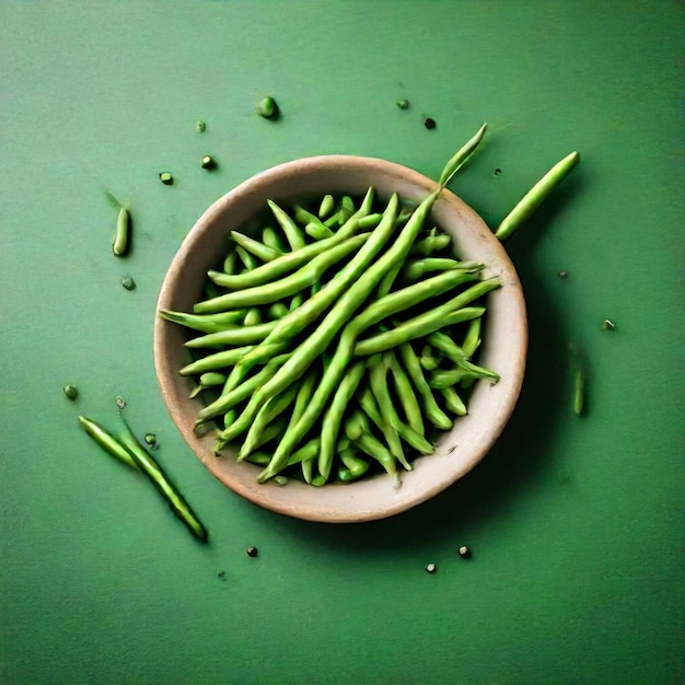 Photo a bowl of asparagus and peas is on a green table