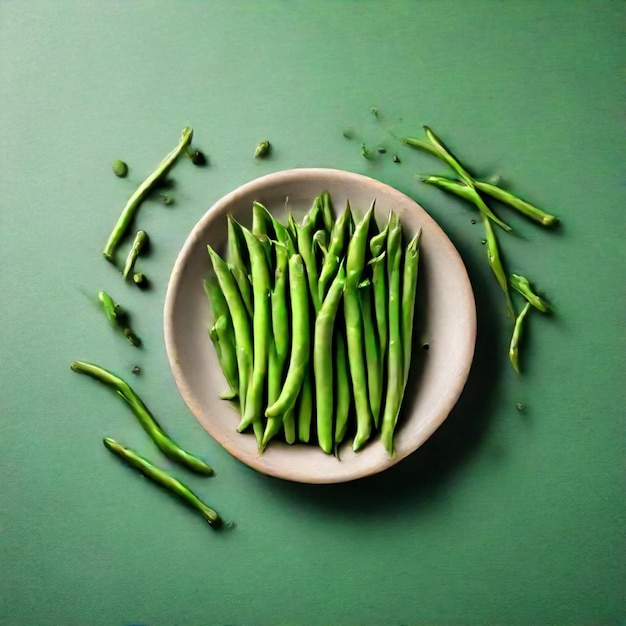 Photo a bowl of asparagus with a green background