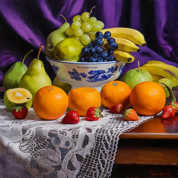 a bowl of bananas blueberries and bananas are on a table