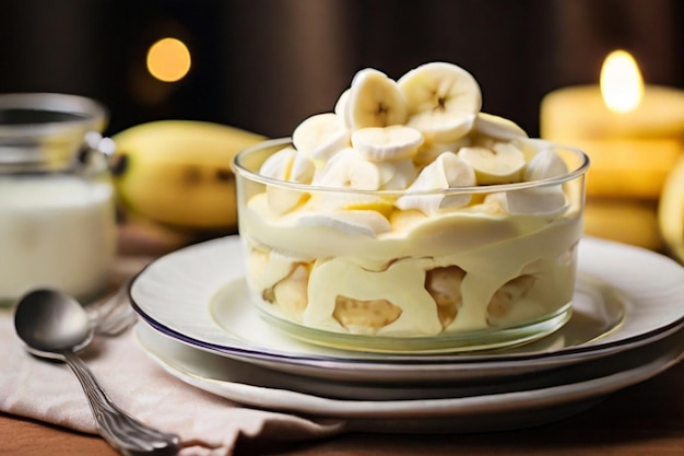 a bowl of bananas with bananas on a plate with a banana on it