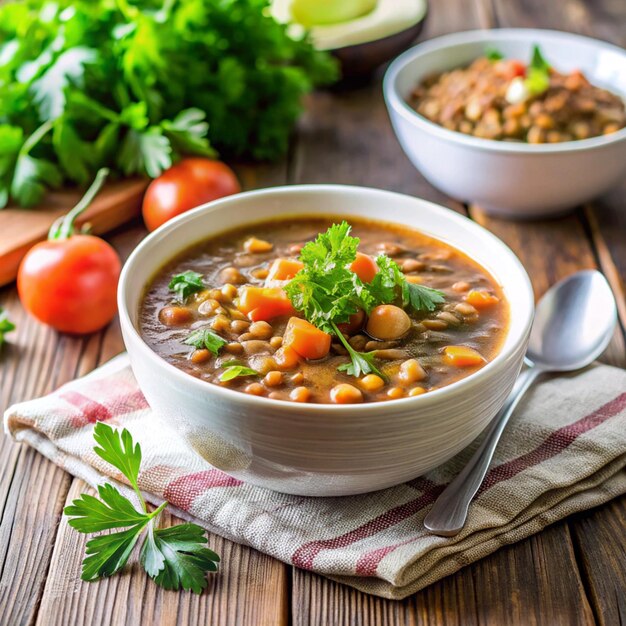 Photo a bowl of beans with vegetables and a bowl of beans on a table