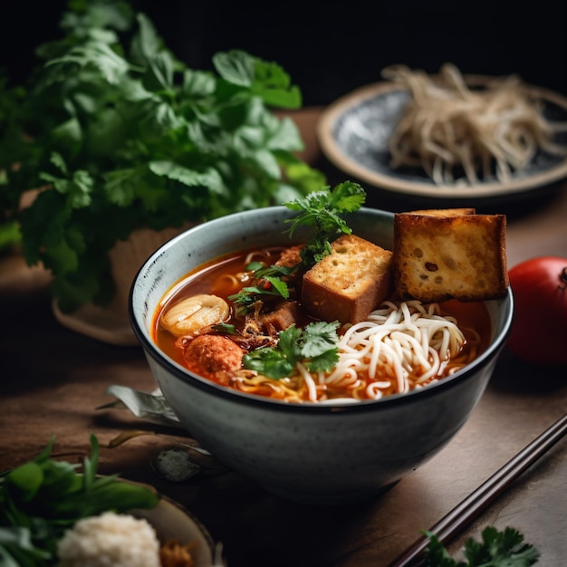 A bowl of beef noodle soup