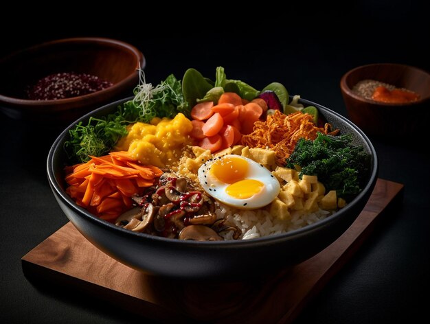 A bowl of bimbimbap korean food illustration