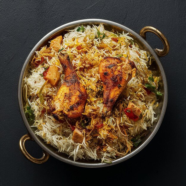 Photo a bowl of biryani with chicken pieces chicken biryani