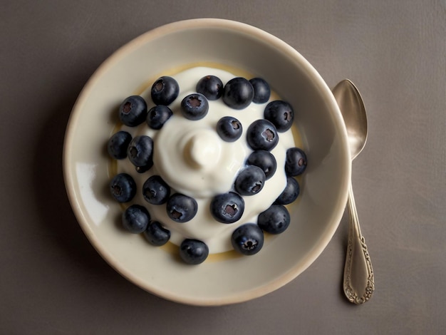 a bowl of blueberries with a spoon and a spoon