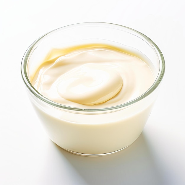 A bowl of boiled condensed milk on a white background