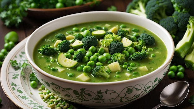 a bowl of broccoli soup with a green vegetable soup