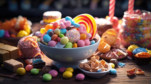 a bowl of candy on a table