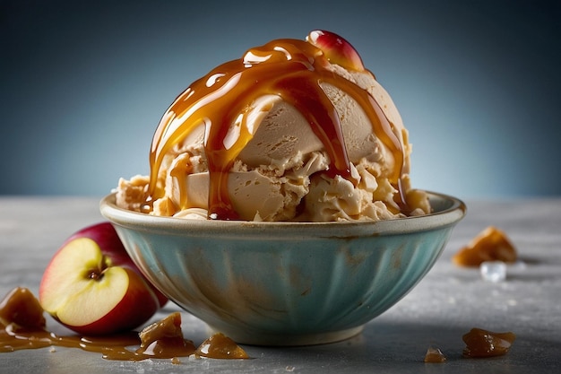 A bowl of caramel apple ice cream