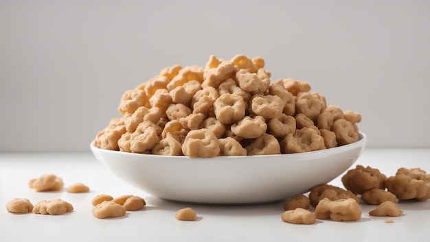 a bowl of cereal with a bowl of peanuts in the background