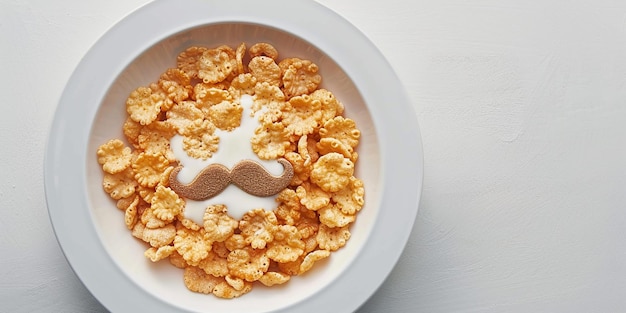 Photo bowl of cereal with a tiny milk mustache