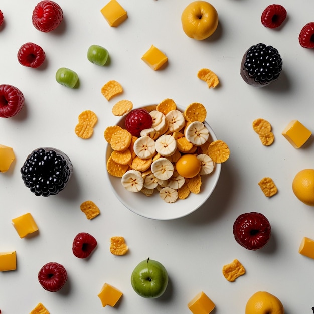 Photo a bowl of cereals cereal and cereals are arranged on a white surface