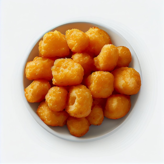 A bowl of cheese puffs with the word cheese on it