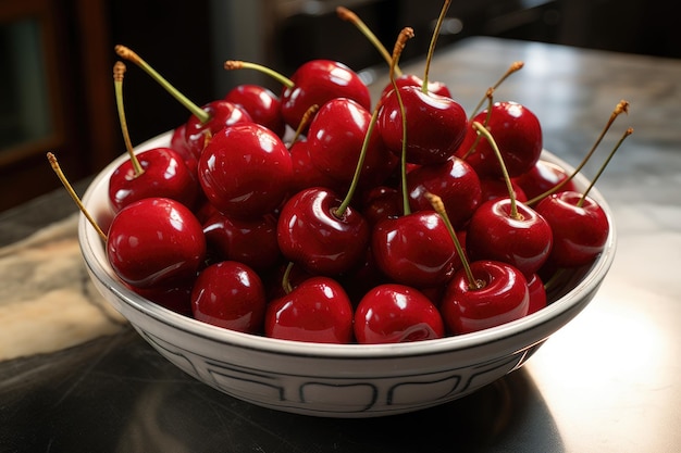 Bowl of Cherries on Table