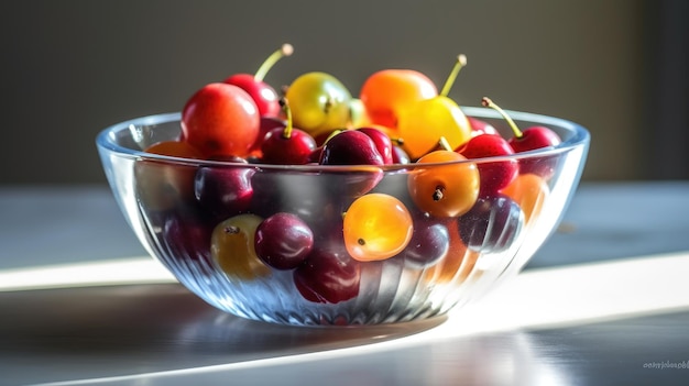 A bowl of cherries with the word cherries on it